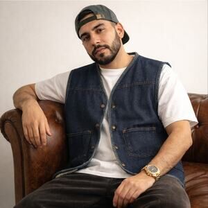 CARHARTT Vintage 80s Sherpa Lined Denim Trucker Vest Dark Blue Sz Large